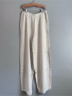 The Native One Neutral Linen-Blend Cropped Ankle Pants